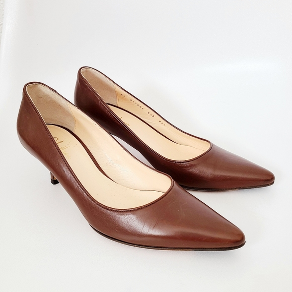 Cole Haan Shoes - Cole Haan Brown Leather Pointed Toe Kitten Heels